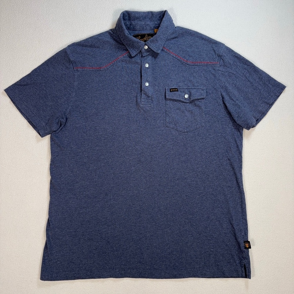 Howler Bros Ranchero Western Pearl Snap Polo Men's L Blue Cotton Flap Pocket
